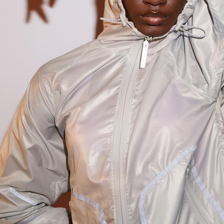 Adidas X Stella McCartney Letter Logo Print Zip-Up Hoodie Jacket Women Outerwear Beige IN5042