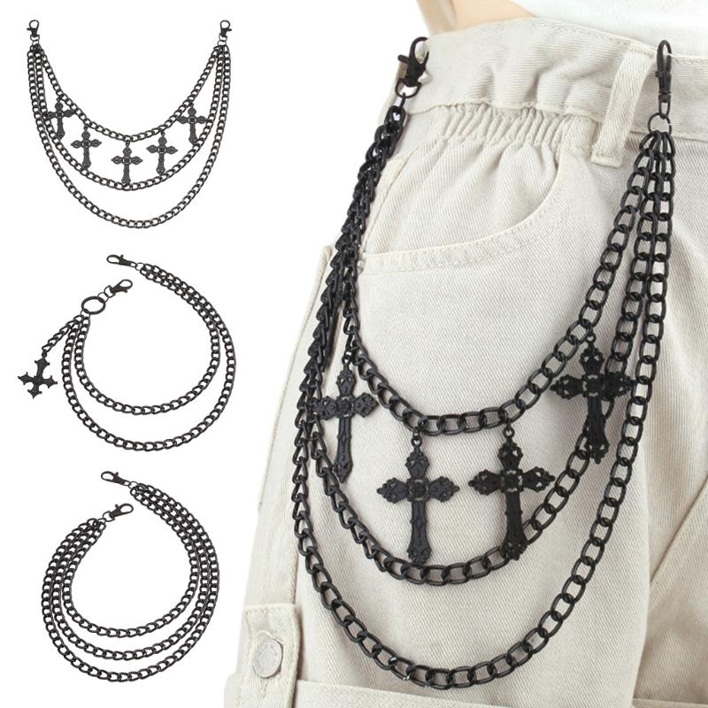 Pants Chain with Hollowed  Cross Wallet Chain Adult Jeans Pocket Chain Hiphop Rock Style Chain for Fashion Enthusiasts