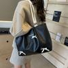 Simple Bow Tie Shoulder Bag PU Leather Heart Underarm Bag Trendy Balletcore Bow Handbag  Shopping
