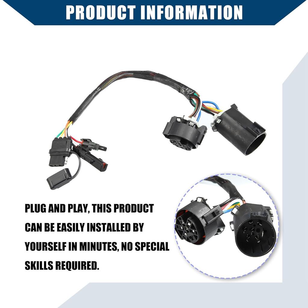 7 Pin to 4 Way Tailgate Light Flat Trailer Wiring Harness/Rear Tailgate Light Wiring Harness for Trailer/Durable Plastic / 1Pcs Black