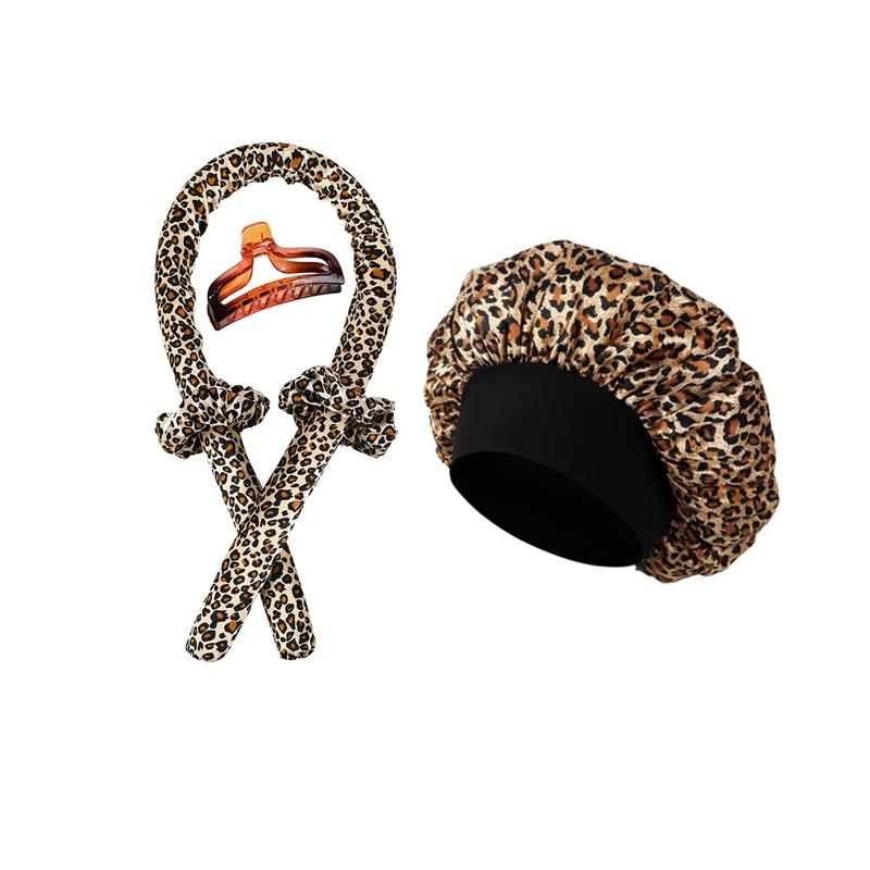 

5PCS Leopard Print Heatless Curling Rods Set with Sleep Cap for Overnight Styling No Heat Hair Rollers for Women Natural Waves