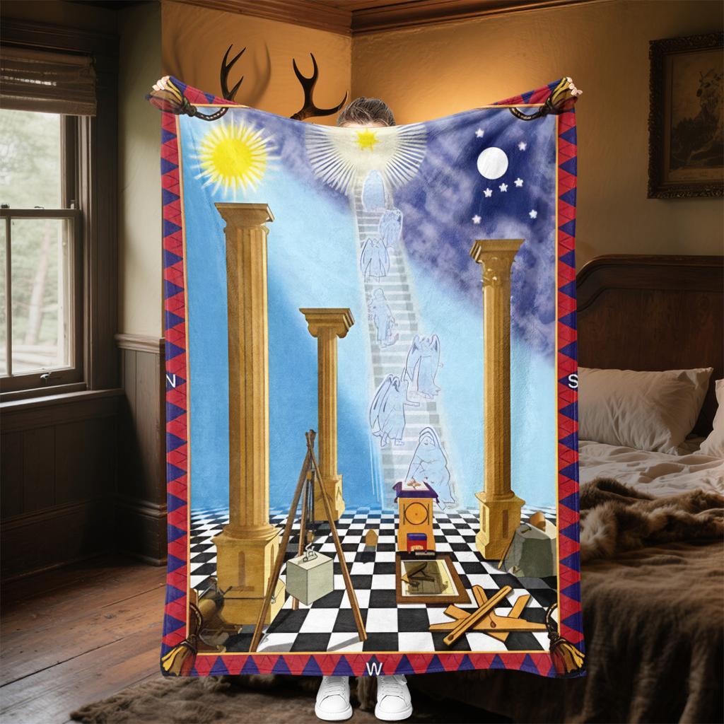 1PC  Freemason Poster Masonic Symbols  Soft Comfortable Throw Blanket Suitable All Seasons Great Gift Idea Home Office Travel