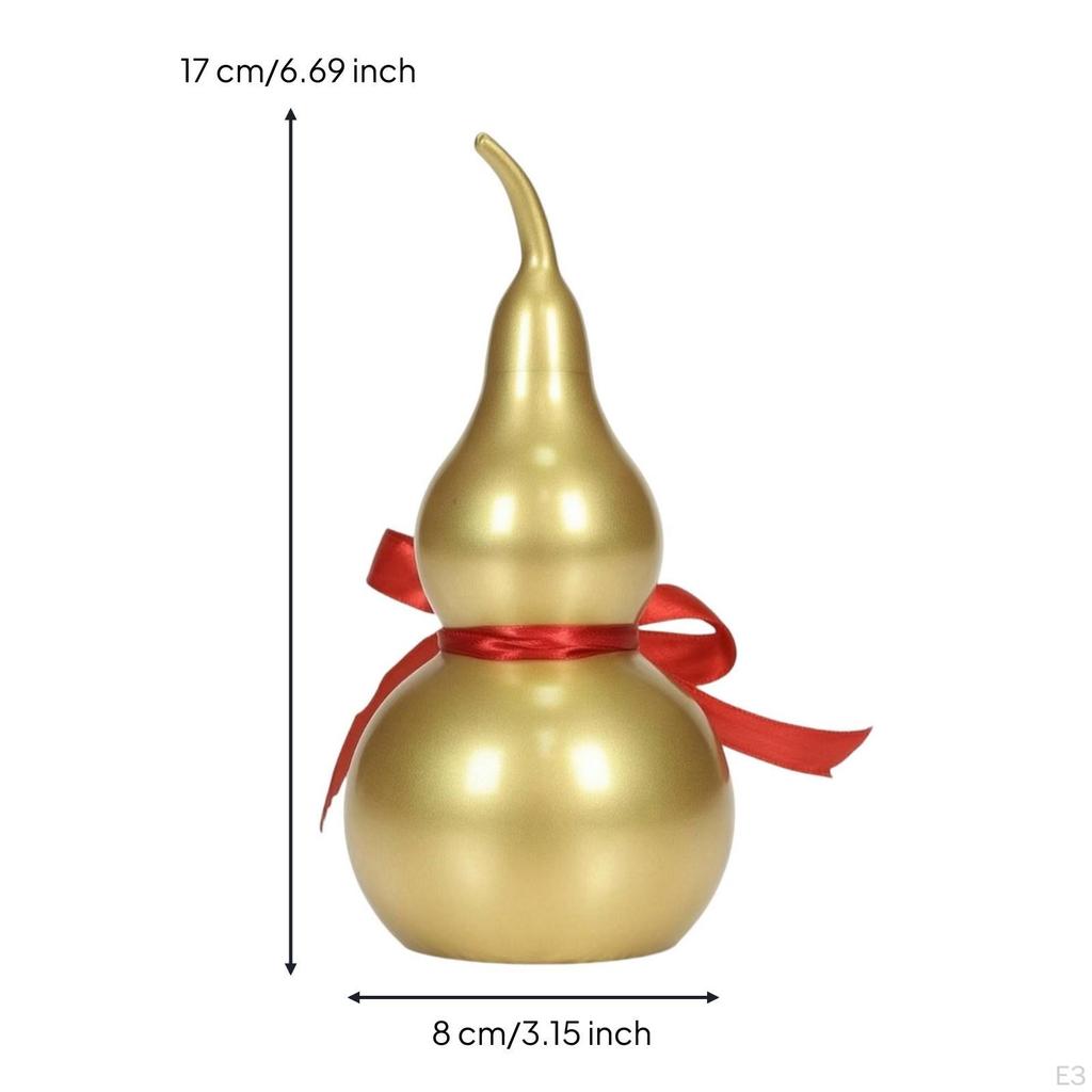 Brass Gourd Figurine Lustrous with Ribbon Decorative Tabletop Decor for Office,