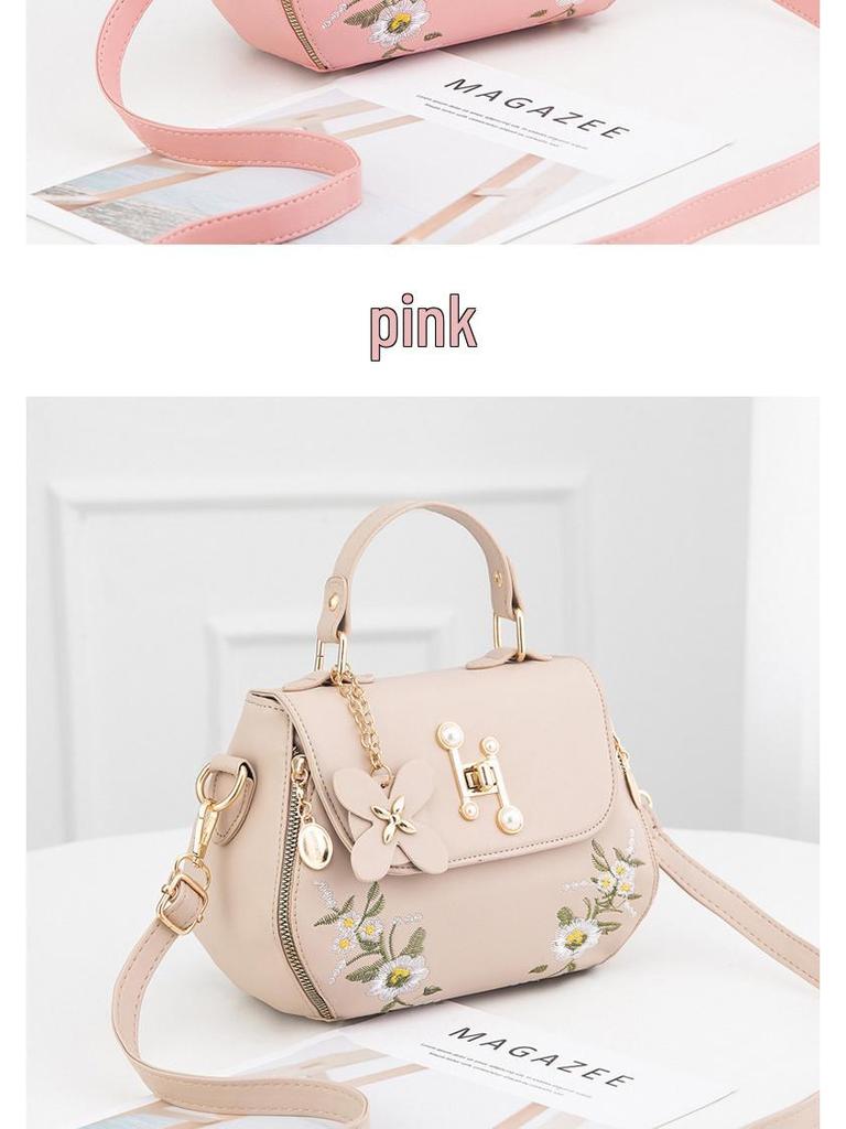 Embroidery Handbag: 2022 New Fashionable PU Leather Single Shoulder Crossbody Bag for Women