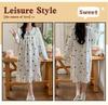 Spring & Autumn Lace Long Sleeve Cotton Nightgown with Fixed Chest Pad