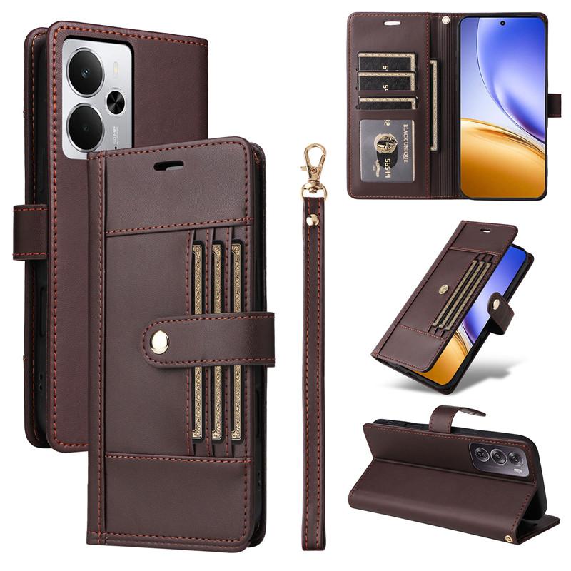 Clamshell Leather Wallet Case For Realme 14X 14 12 12X 13 Pro Plus 5G Flip Cover Phone Cases All-inclusive Business 6 Card Slot