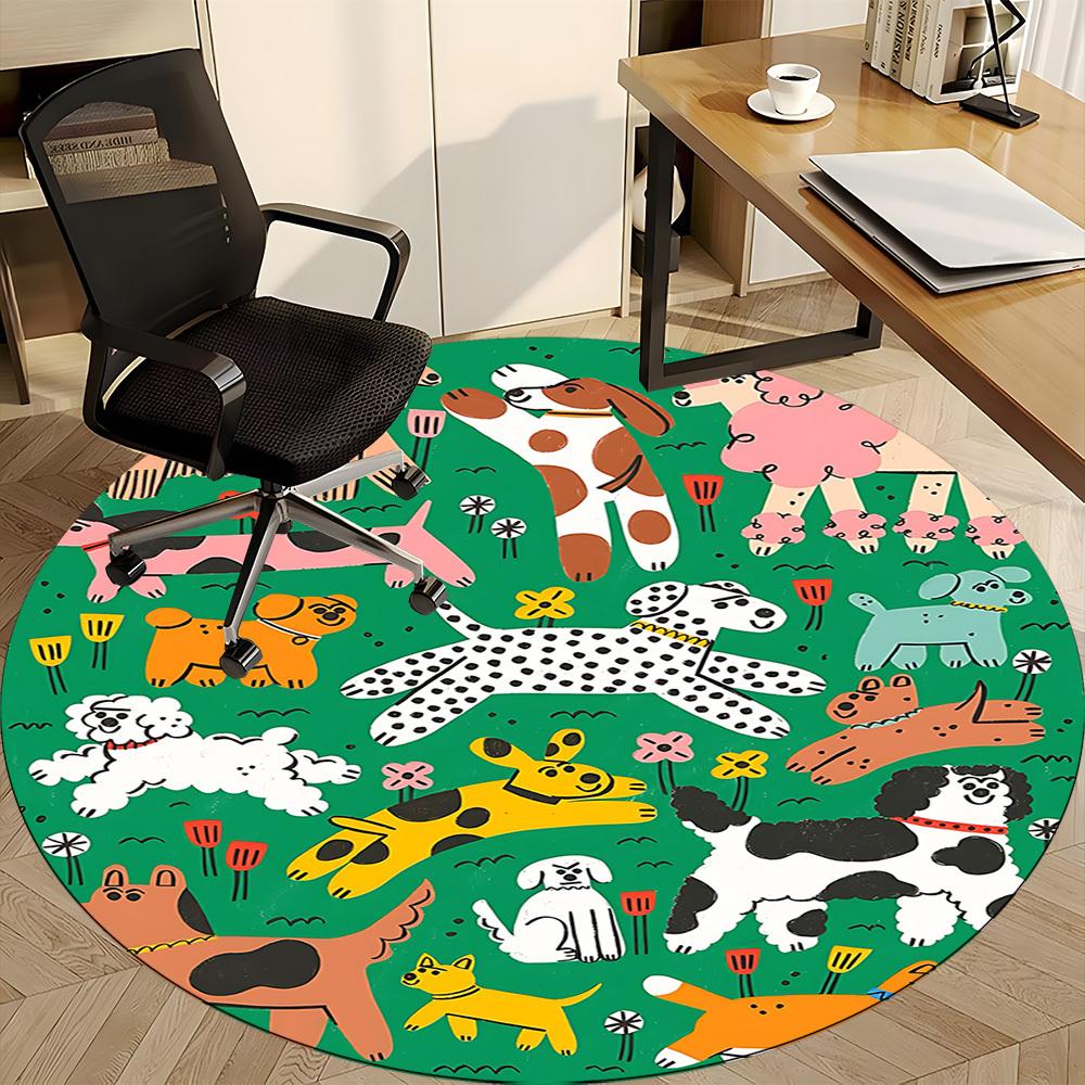 1PC Dogs Garden Office Round Area Rug, Mat Suitable For Office, Under Office Chairs Bedroom Living Room Home Decor, Room Deco