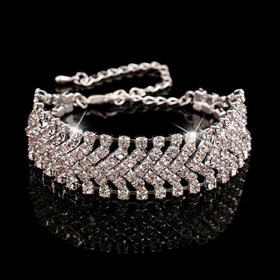 Women Fashion Multilayer Rhinestone Alloy Bangle Chain Wedding Party Bracelet