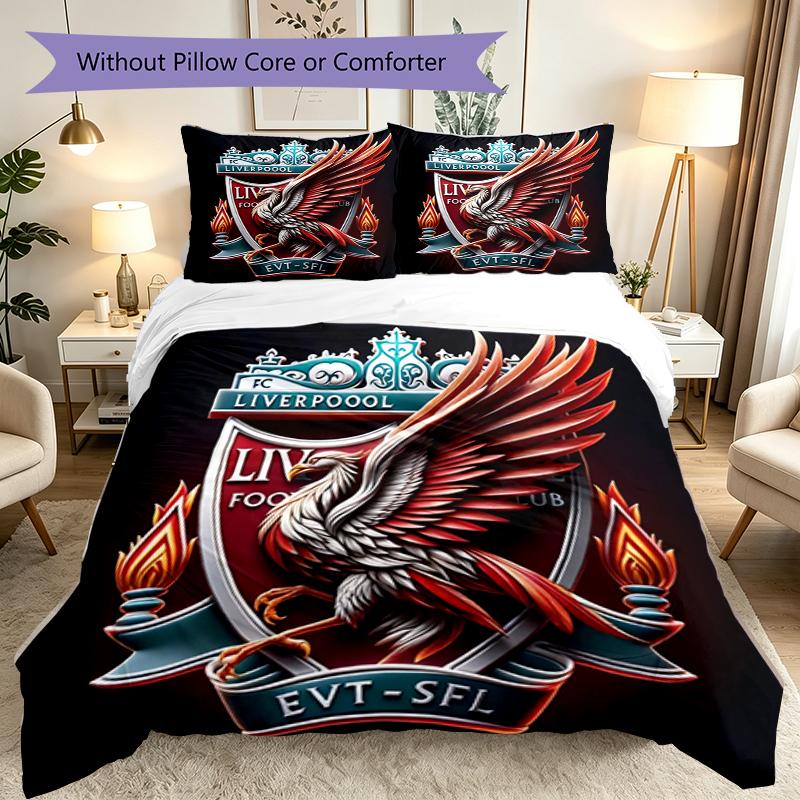 3pcs Liverpool FC Duvet Cover Set, Home Printed Bedding Set, Breathable and Cozy Bedclothes Suitable For Festival Decor