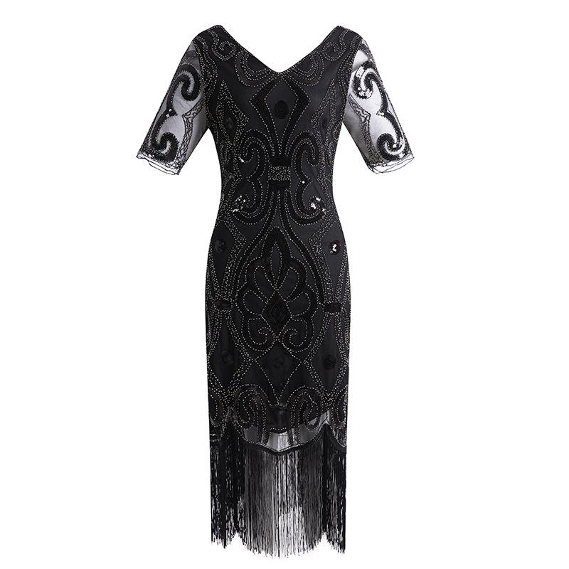 Boutique Explosive Vintage Tassel Evening Dress Sequins Handmade Beaded Party Banquet Dress