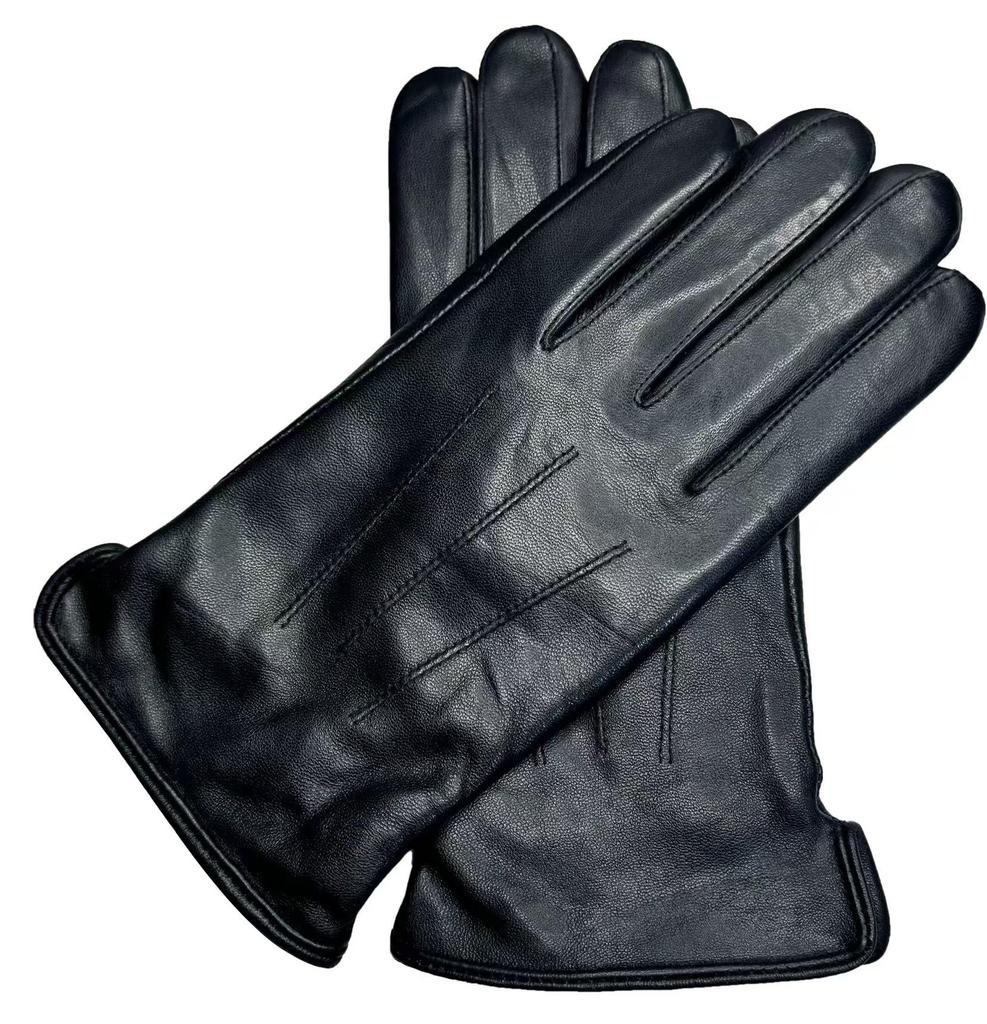 European & American Men's Sheepskin Leather Gloves with Wool Lining - Winter Warm, Plus Velvet, Windproof.