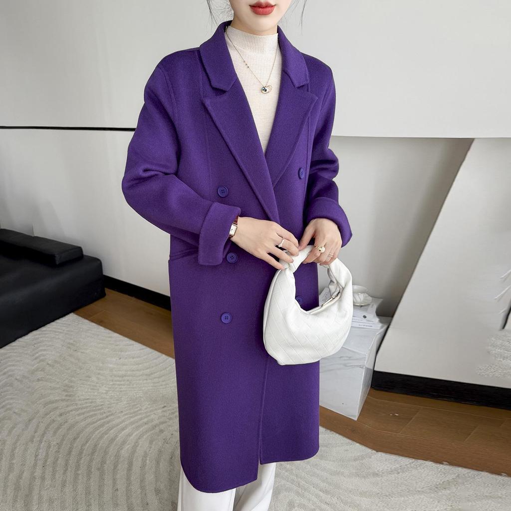 2025 Stylish Mid-Length Double-Sided Wool Coat for Women: Elegant Korean Design, Perfect for Modern Moms