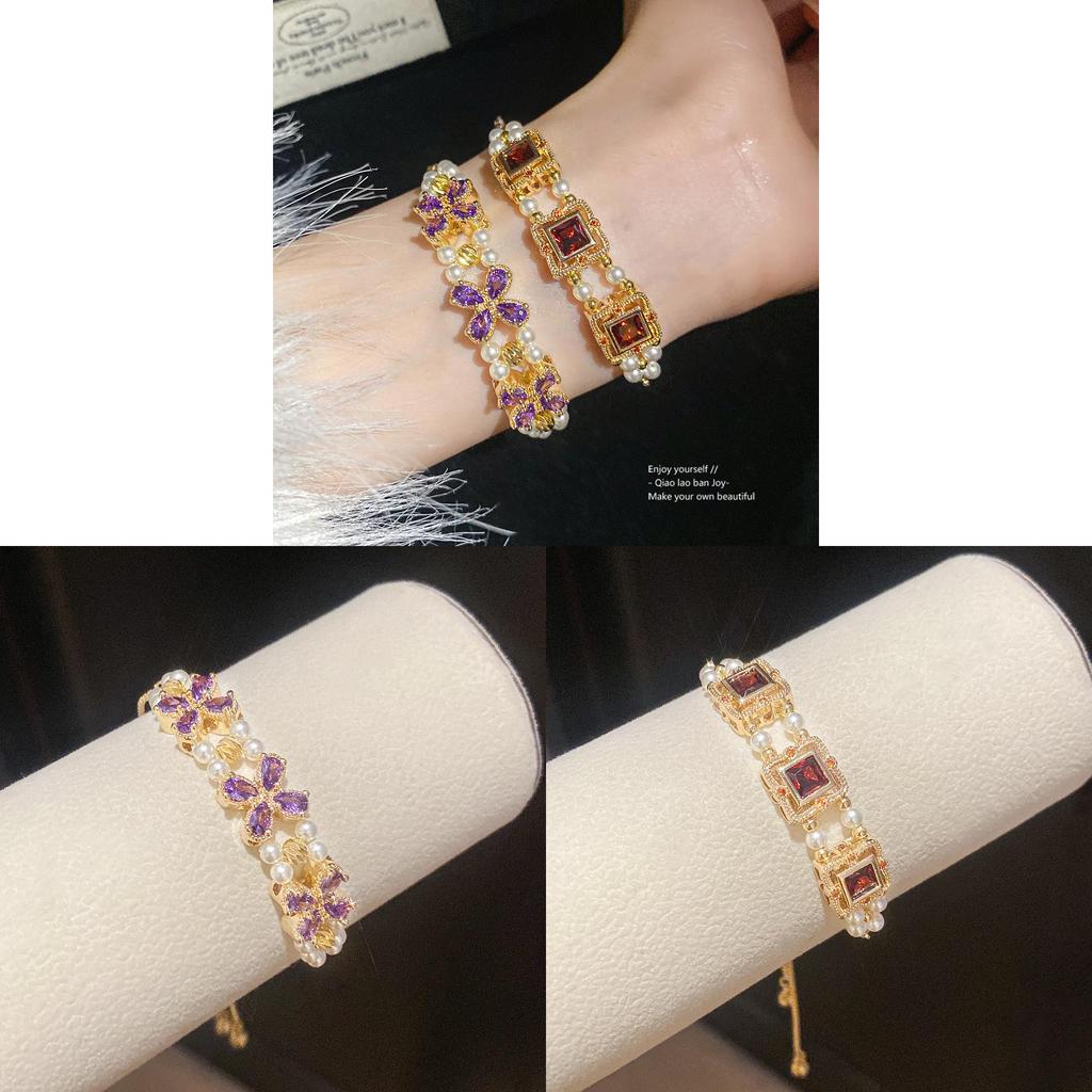 Retro Floral Copper Bracelet With Sparkling Zircon In Elegant Gift For Women