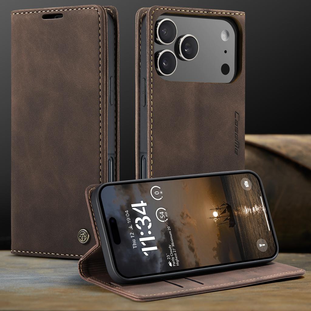 CaseMe Luxury Retro Magnetic Flip PU Leather Phone Case for iPhone 17 Air/17 Pro Max/17E Wallet Card Holder Cover Phone Coque