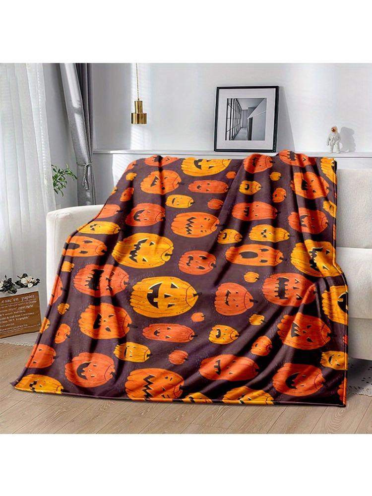 1pc Halloween Theme Flannel Blanket Spider Web Witch Hat Black Bat Pumpkin Print Soft Cozy Throw Blankets perfect Gifts