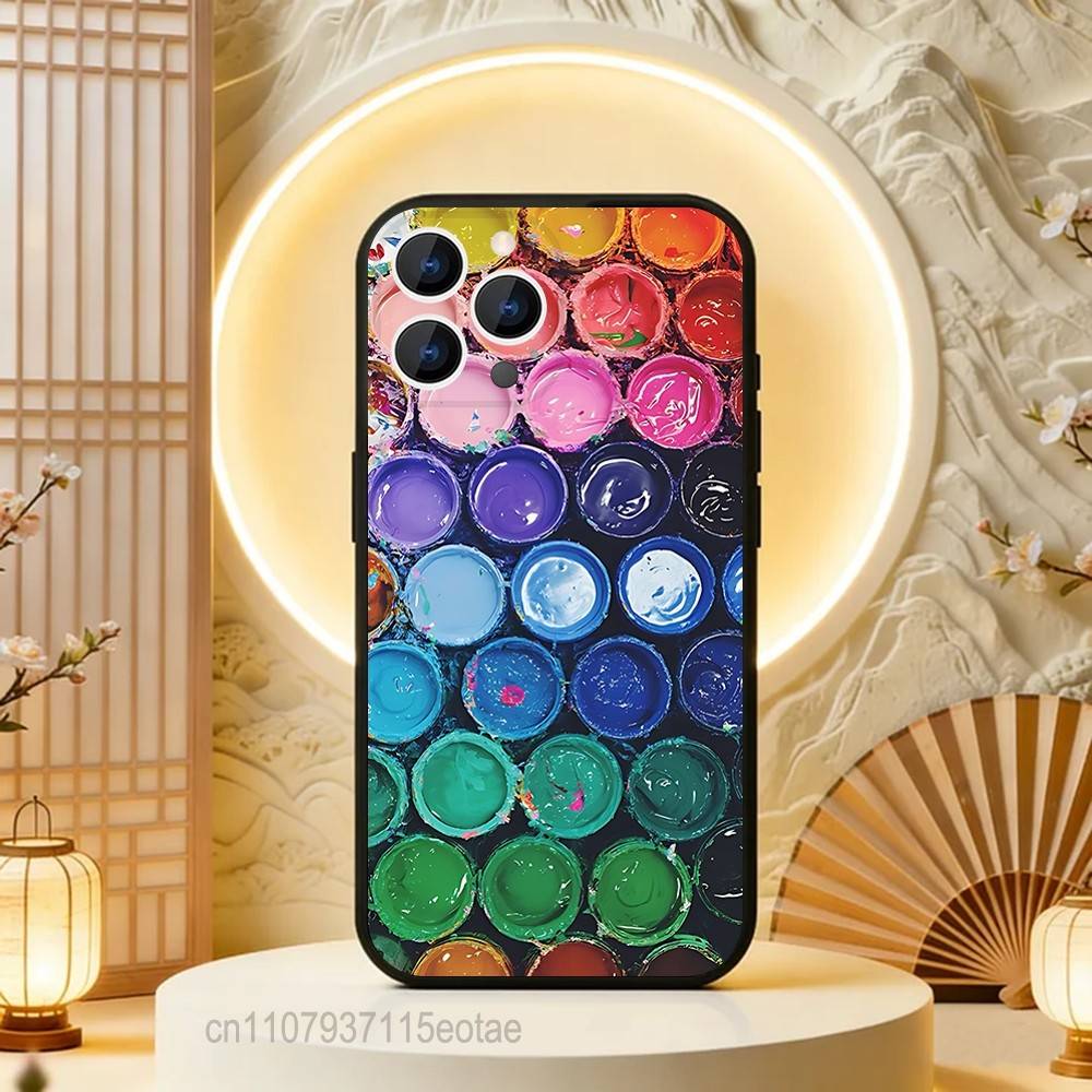 Watercolors Set Paint Palette Phone Case For iPhone  17,16,15,14,13,12,11,Pro,Max,Plus,E,Air,Mini Black Shockproof Funda Cover