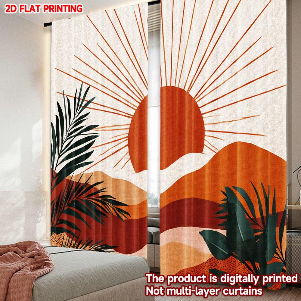 Set Of 2 Flat Printing Happy Valentine Day Curtain Mountain Sunrise Creativity Digital Printed Polyester Drapes Family Made