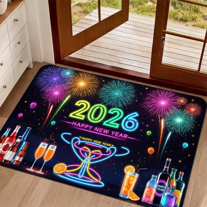New Year Carpet Mat Rug Home Decoration Festive Fireworks Gift Pattern Entrance Door Mat Door Mat Entrance Welcome Mat