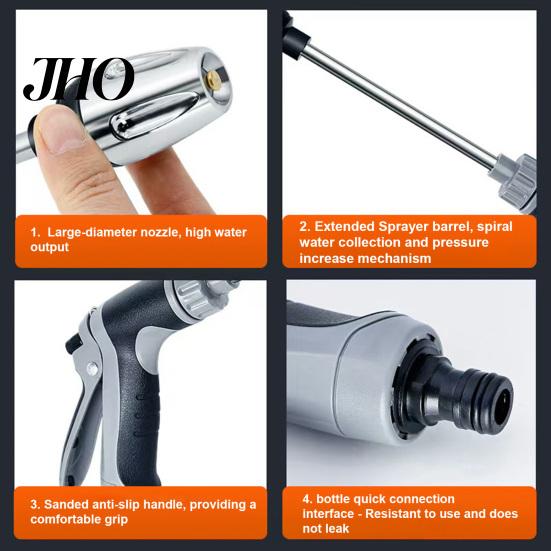 Durable Metal Hose Nozzle High Pressure Nozzle, Long Wand Booster Heavy Duty Garden Adjustable for Car Washing Yard Watering Roof Cleaning