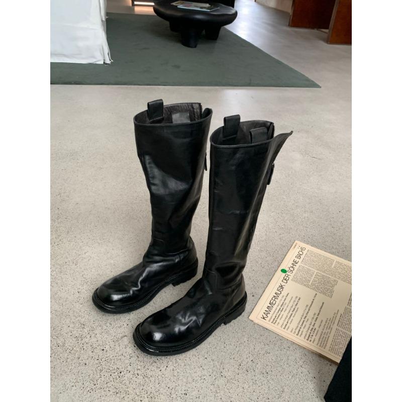 ! Shoes Retro Washed Horse Leather Versatile and Thin Zipper Thick Heel Platform Knight Boots