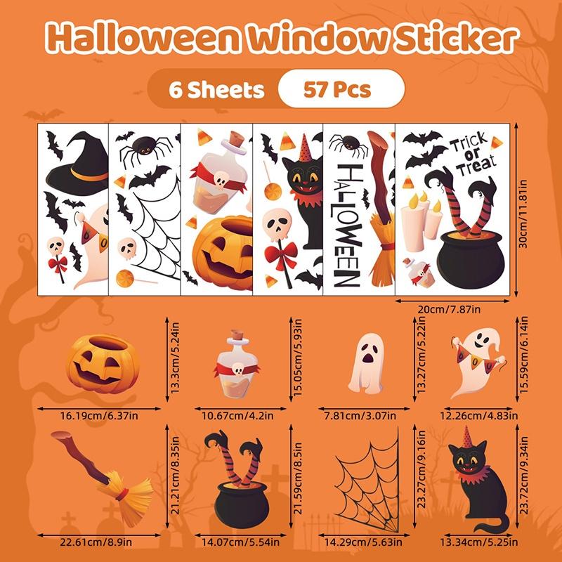 6/8/9 Sheets Halloween Window Clings Cute Ghost Pumpkin Bat Removable Self Adhesive For Home Party Glass Decor