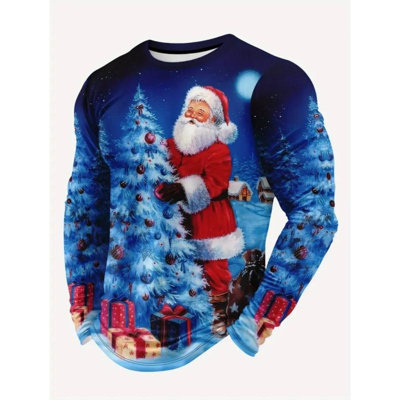 Christmas Men's T-Shirts Fashion 3D Print Long Sleeve T-Shirt Round Neck Y2k Clothes Man Autumn Fashion Loose Men's Casual Tops