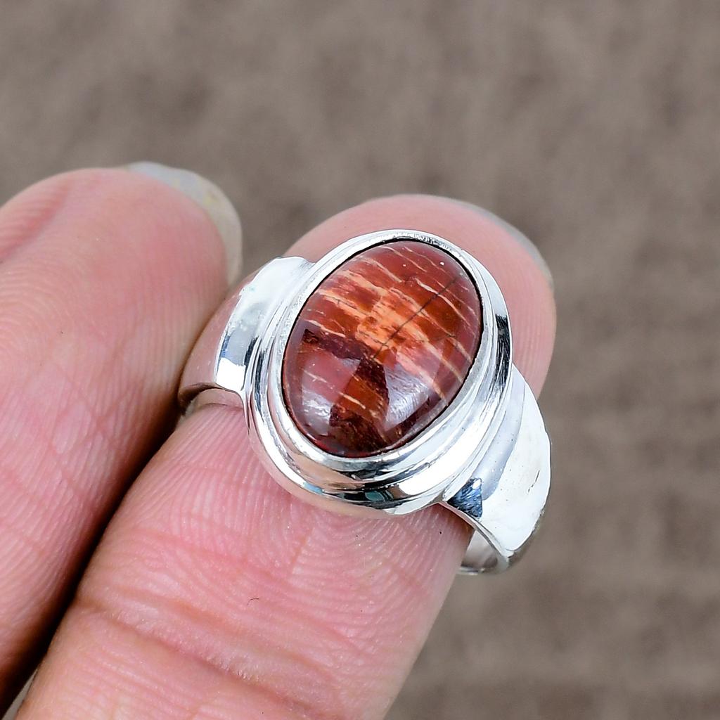 Red Snakeskin Genstone Handmade 925 Sterling Silver Jewelry Ring Size 8 KKG-500