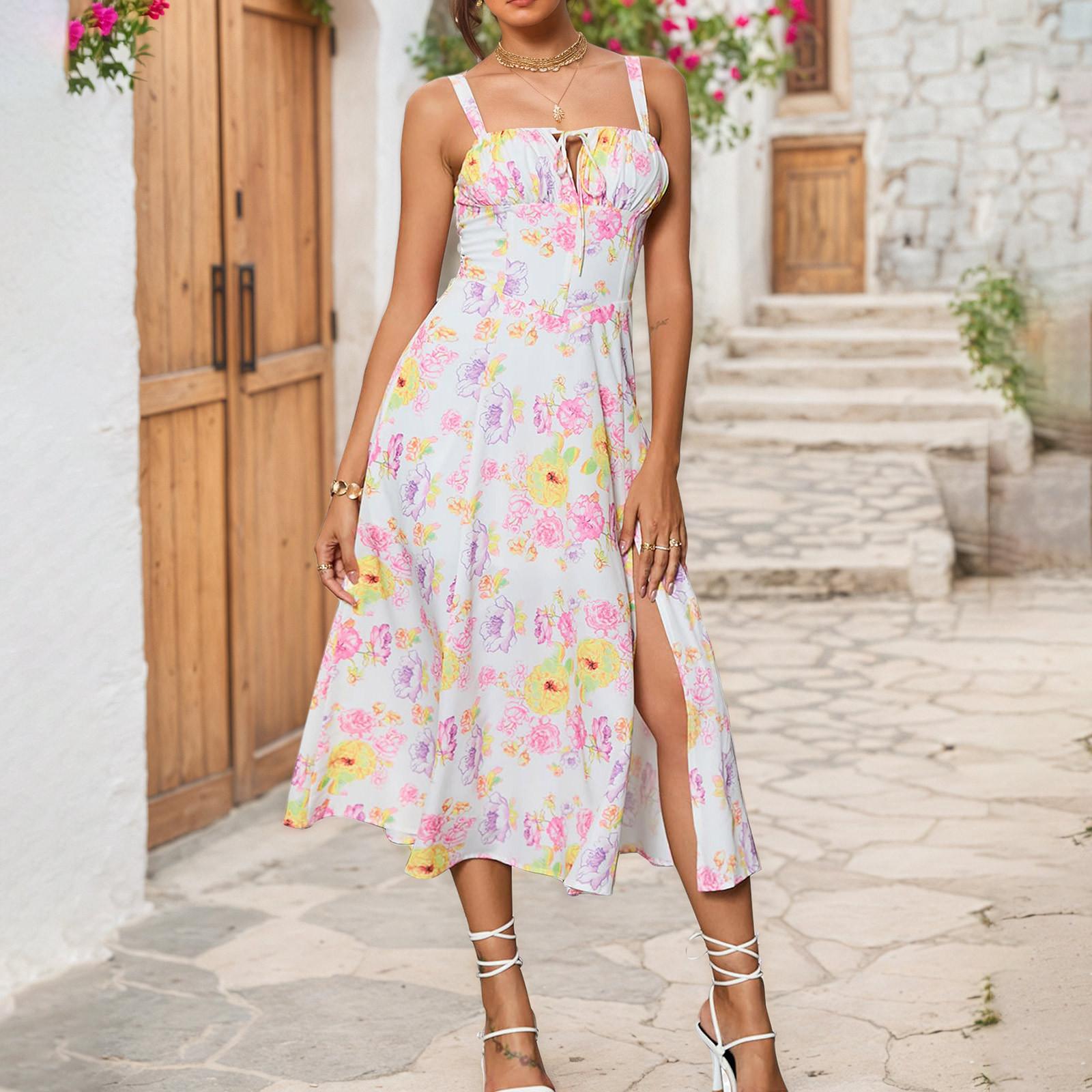 

Женское повседневное модное винтажное платье с цветочным принтом и подтяжками, элегантное праздничное платье XL розовый