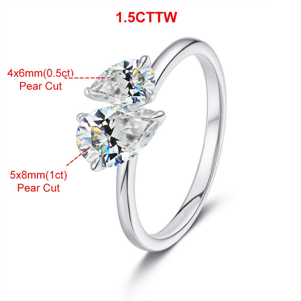 1.5cttw Double Pear Cut Moissanite Diamond Ring for Women Two Stone Toi Et Moi Wedding Bands 925 Silver Gold Plated Jewelry