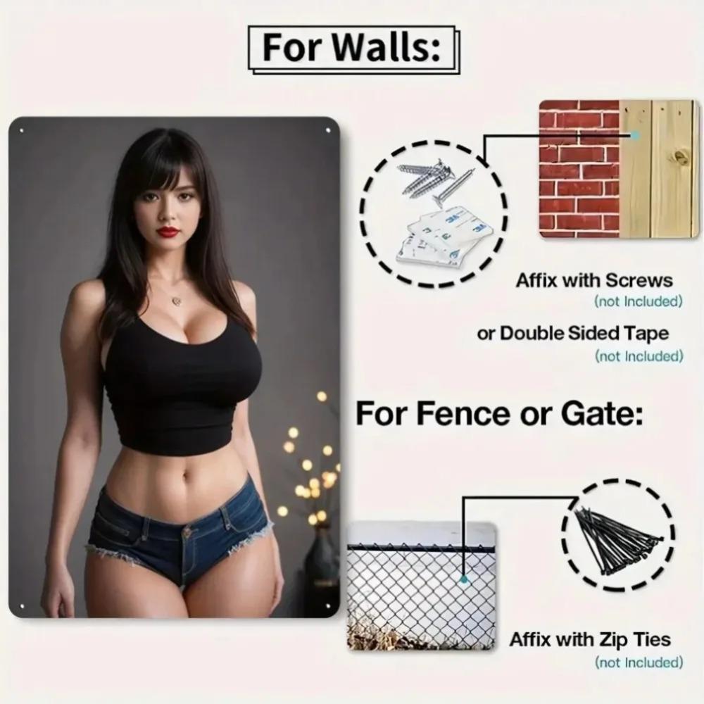 Brand Vintage Red Lips Beard Metal Wall Art - Lightweight Aluminum Decor for Living Room Bedroom Kitchen