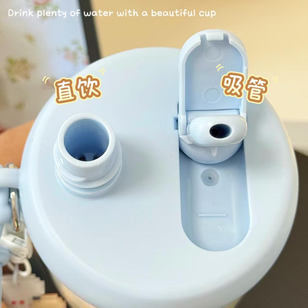 Cartoon stainless steel simple double drink new 1011 thermos cup girls large capacity portable go out portable cup