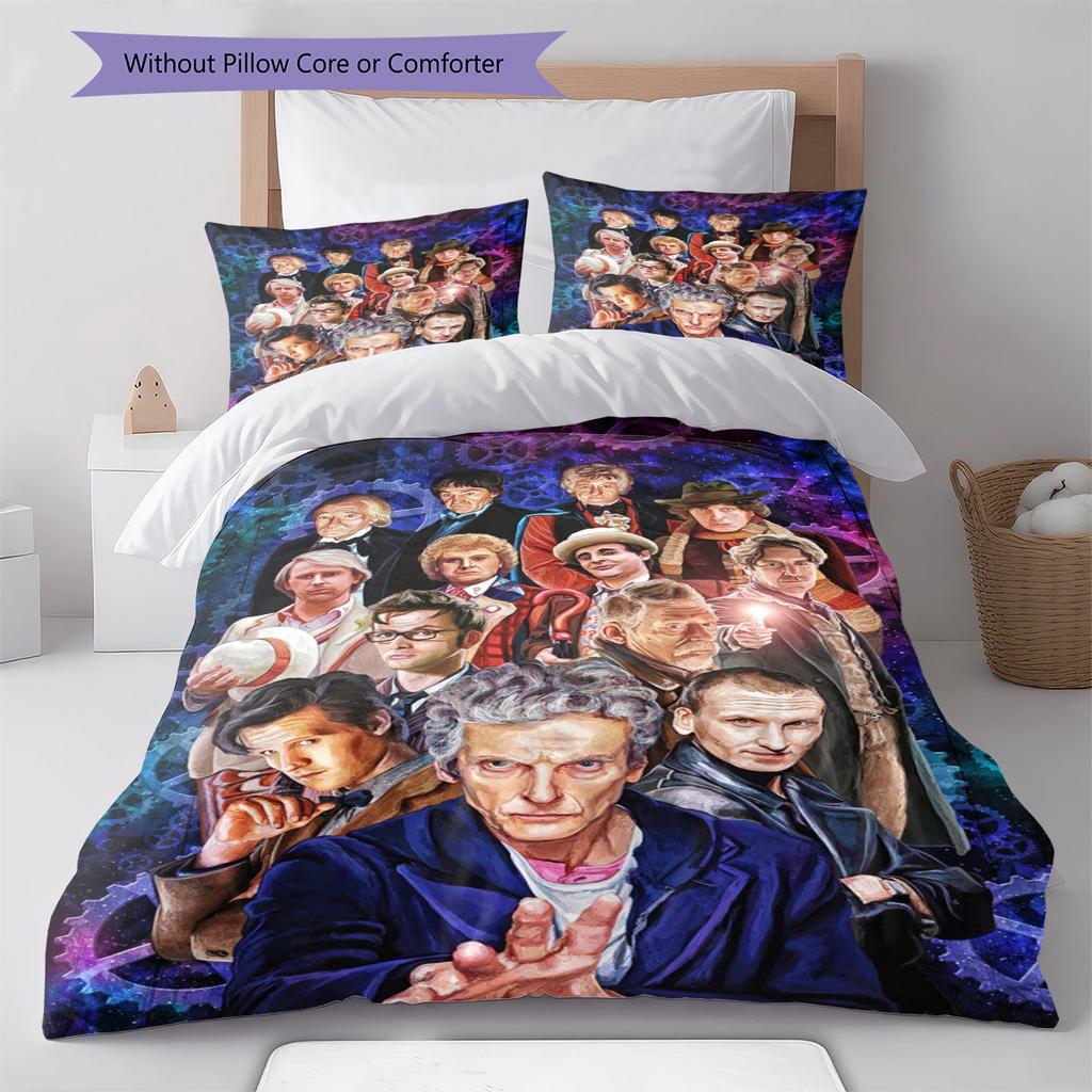 Doctor Who Pattern Bedding Quilt Set Quilt Cover Pillowcase Home Decoration Gift (1 * Duvet Cover + 2 * Pillowcase, Without Core)