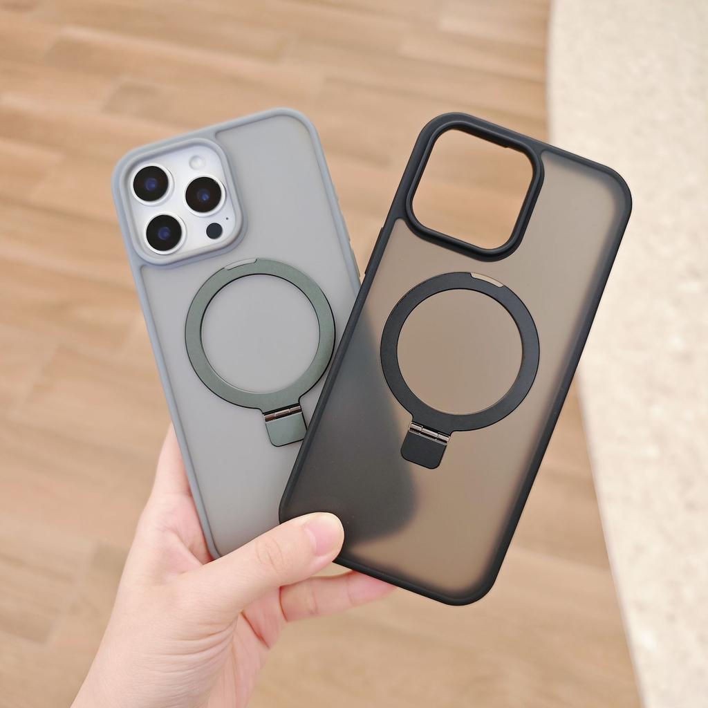 Invisible Bracket Magnetic Phone Case for Apple 15 Case for IPhone 16 ProMax Transparent Frosted Protective Cover