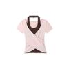 Contrasting color fake two-piece splicing neck-hanging short-sleeved T-shirt women's summer fashion spice girl style slim-fitting versatile foreign 