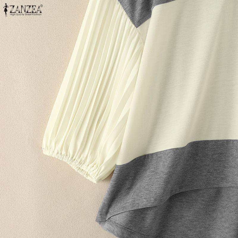 ZANZEA Blusa Casual de Mujer con Cuello Redondo, Manga 3/4, Holgada, con Empalme