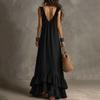 Women's New Summer Casual Boho Vintage Dress, V-Neck Short Sleeve With Ruffle Hem