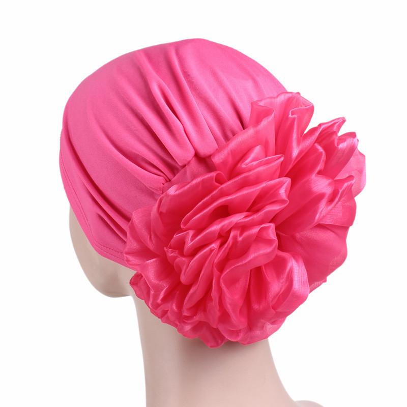 Fashion Women Big Flower Hijab Bonnet Muslim Stretch Headscarf Islamic Head Wrap Turban Caps Ladies Hair Accessories Chemo Hat
