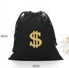 Drawstring Canvas Bag with Dollar Sign Print - Cotton & Linen Money Bag