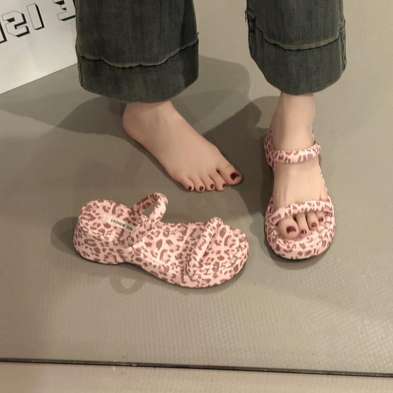 Gentle thick-soled wedge cool slippers women's new summer one-word drag sweet and elegant sandals