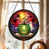 Stained Glass Style Acrylic Suncatchers Halloween Pumpkin Suncatcher, Round Window Hanging Ornament, Mysterious Holiday Theme Wall Displays Full Moon
