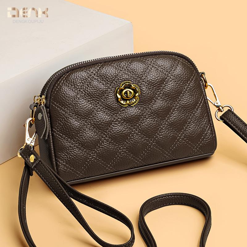 Genuine Leather Women's Bag Trendy Embroidered Thread Small Bag Single-shoulder Crossbody Bag Mobile Phone Bag