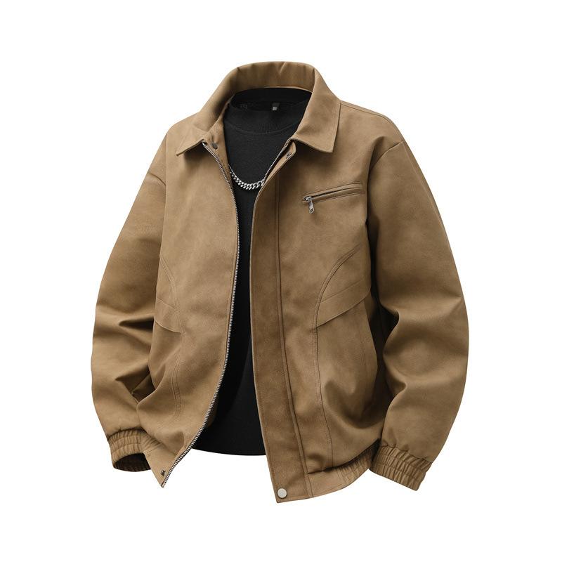 Retro Distressed Leather Jacket Men's Three-dimensional Lapel Deconstructed Zipper Coats