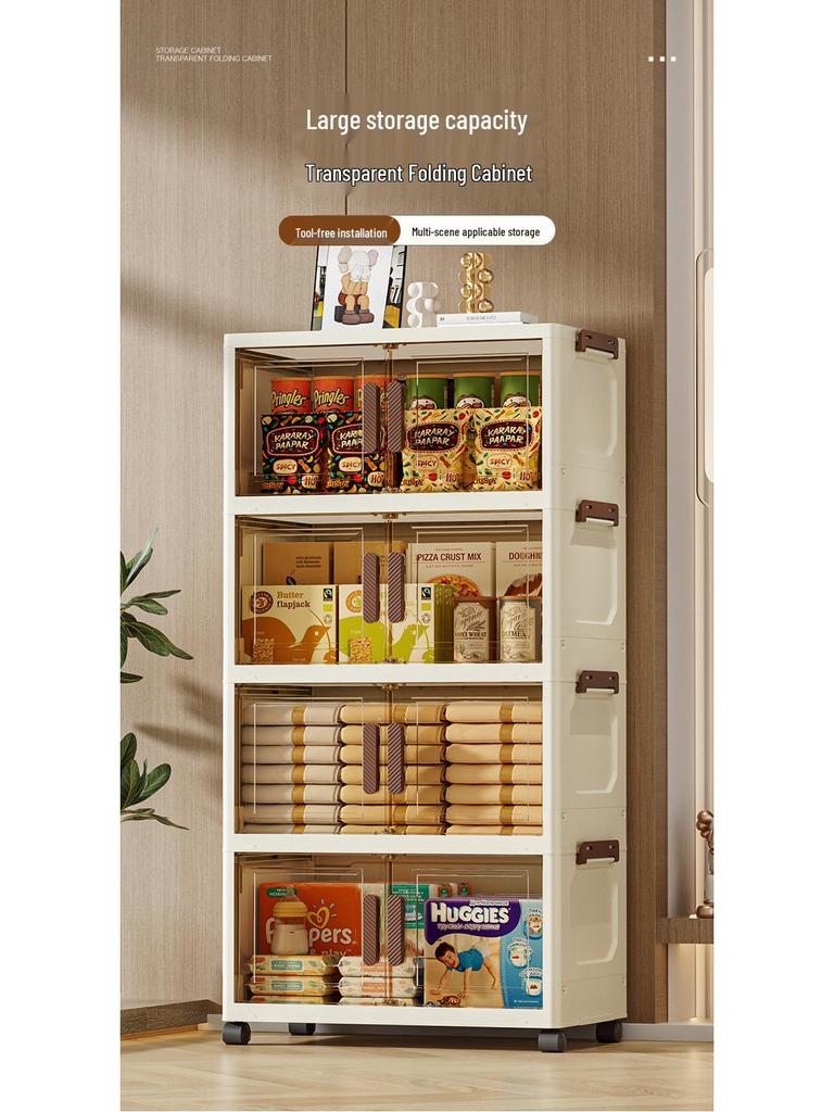 Foldable Multi-layer Storage Cabinet: No-Install Wardrobe for Living Room, Toys, Snacks