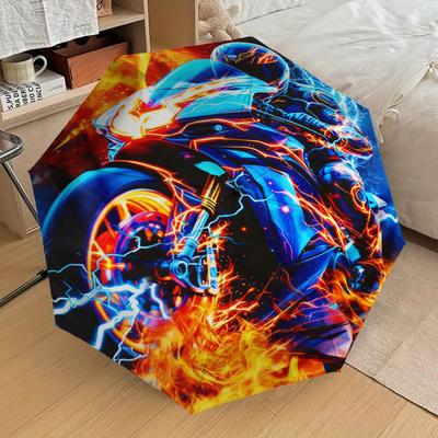1pc Motorcycle Fire Pattern Umbrella Design Automatic Opening and Closing Umbrella, High-quality Travel Umbrella,  C1128229