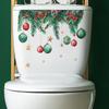1pc Christmas Festive Toilet Lid Decal with Pine Garland, Berries, and Baubles, Self-Adhesive Christmas Decoration Sticker