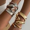 SHIXIN Hip Hop Geometric Snake Shaped Open Bangles for Women Trendy Smooth Gold Color Wide Spring Bangles 2026 New Cuff Bracelet