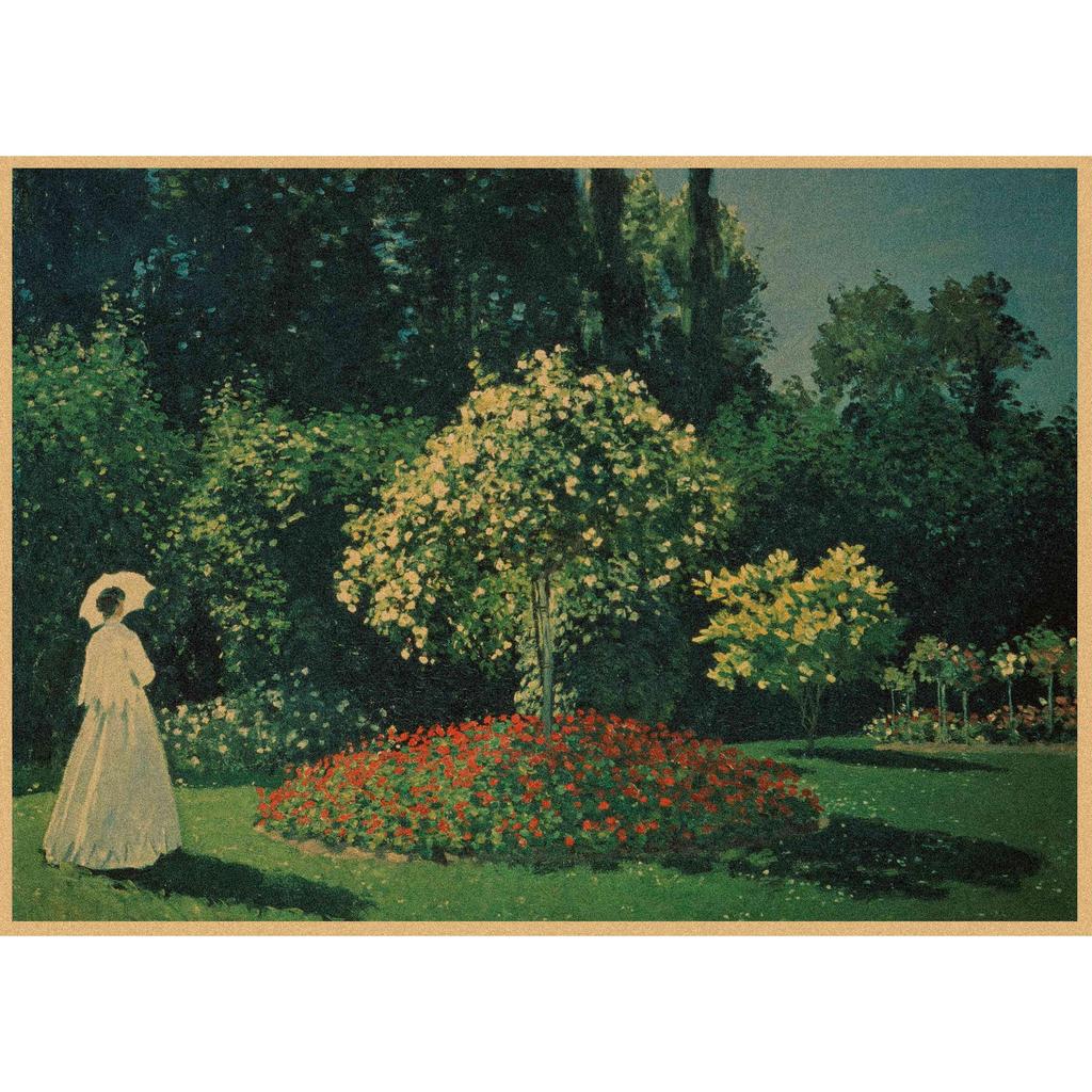 Monet Oil Painting Retro Kraft Paper Poster for Restaurant, Bar, Cafe Wall Decor