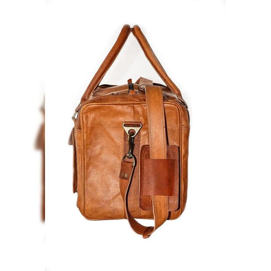 Neue Vollständig Veredeltes Leder Echtes Reise Ziegenleder Duffle Sporttasche Vintage Braun Gepäck Neu