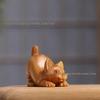 Cliff Cypress Wood Carved Cat Ornament – Cute, Simple, Handheld Desktop Animal Gift for Kids & Girls.