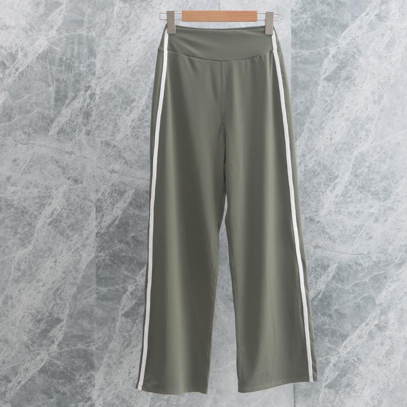 High-Waisted Straight Leg Contrast Yoga Pants - Elastic, Loose, and Comfortable for Fitness